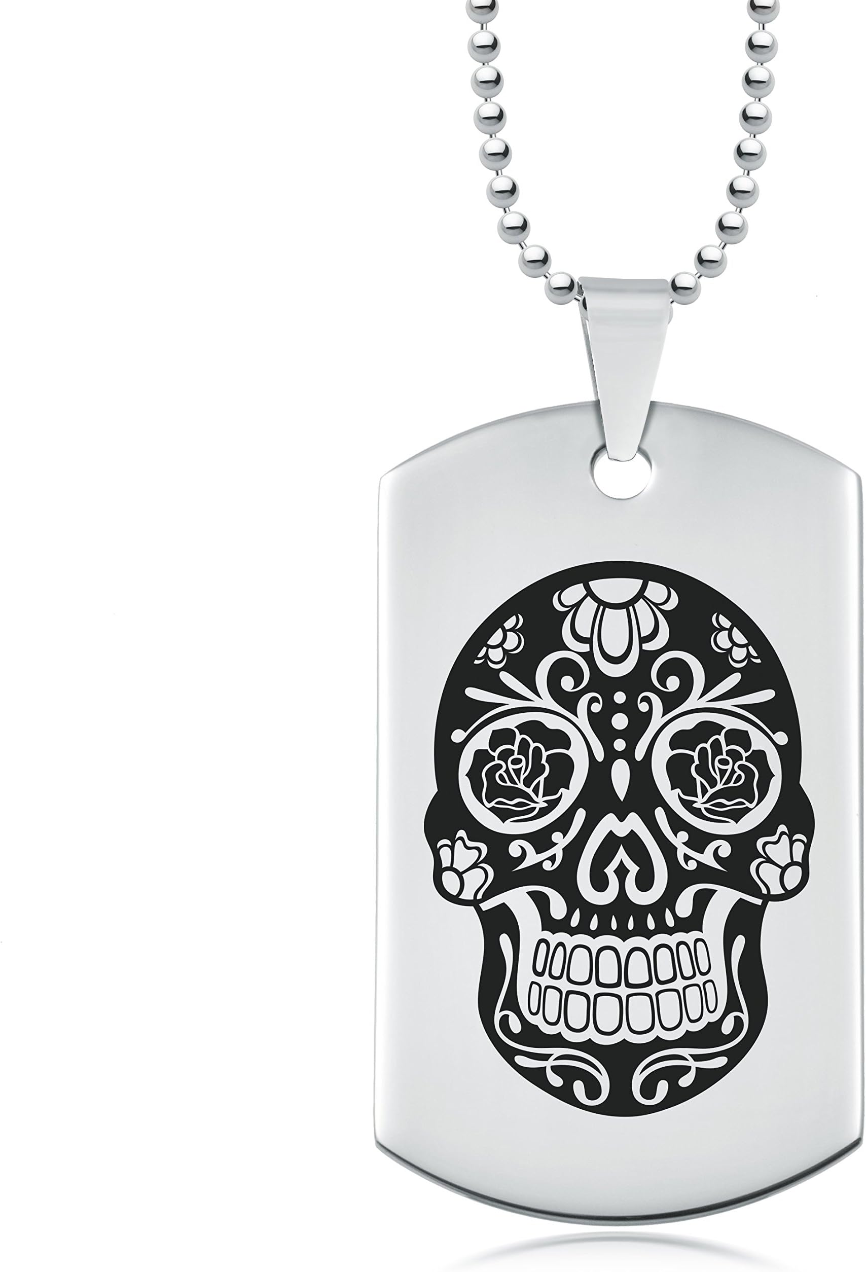 Personalised Jewellery Ltd Sugar Skull, Day of the Dead Dog Tag, Stainless Steel, Dragon