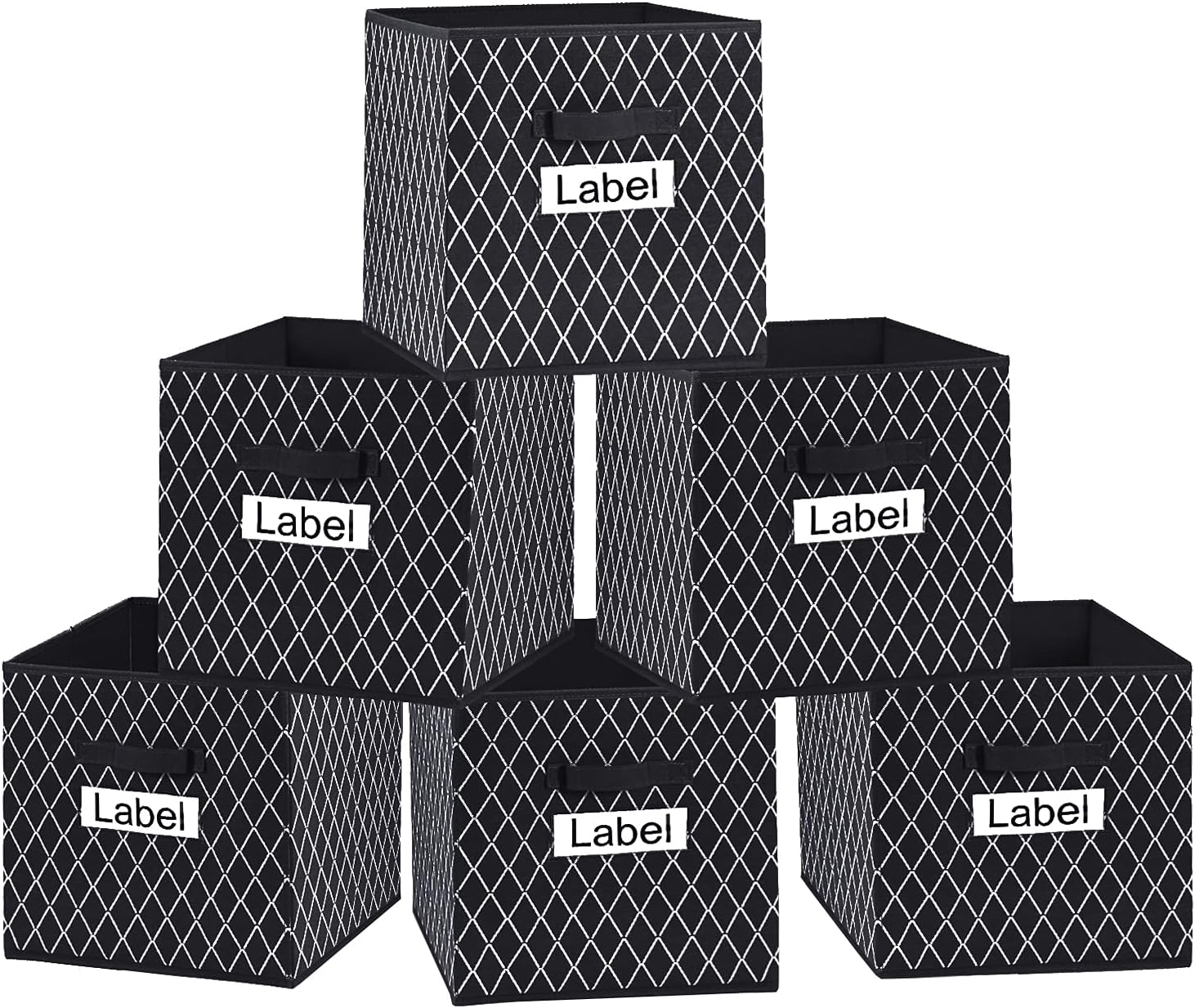 VERONLY Cube Storage Bins 13x13 - Large Foldable Toy Boxes Baskets Container Organizer with Label Window and Durable Handles for Pantry,Shelf,Nursery,Playroom,Closet and Office,Set of 6 (Black)