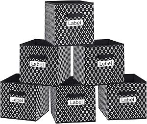 VERONLY Cube Storage Bins 13x13 - Large Foldable Toy Boxes Baskets Container Organizer with Label Window and Durable Handles for Pantry,Shelf,Nursery,Playroom,Closet and Office,Set of 6 (Black)