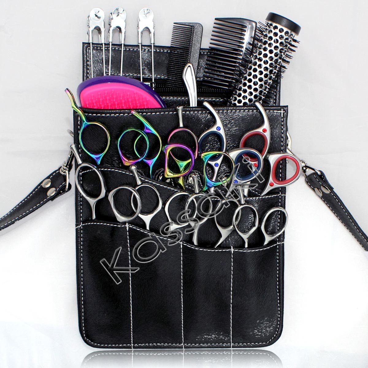 Scissor Pouch Belt Kassaki Hairdressing Storage Holster Salon Equipment Black Cowhide Effect