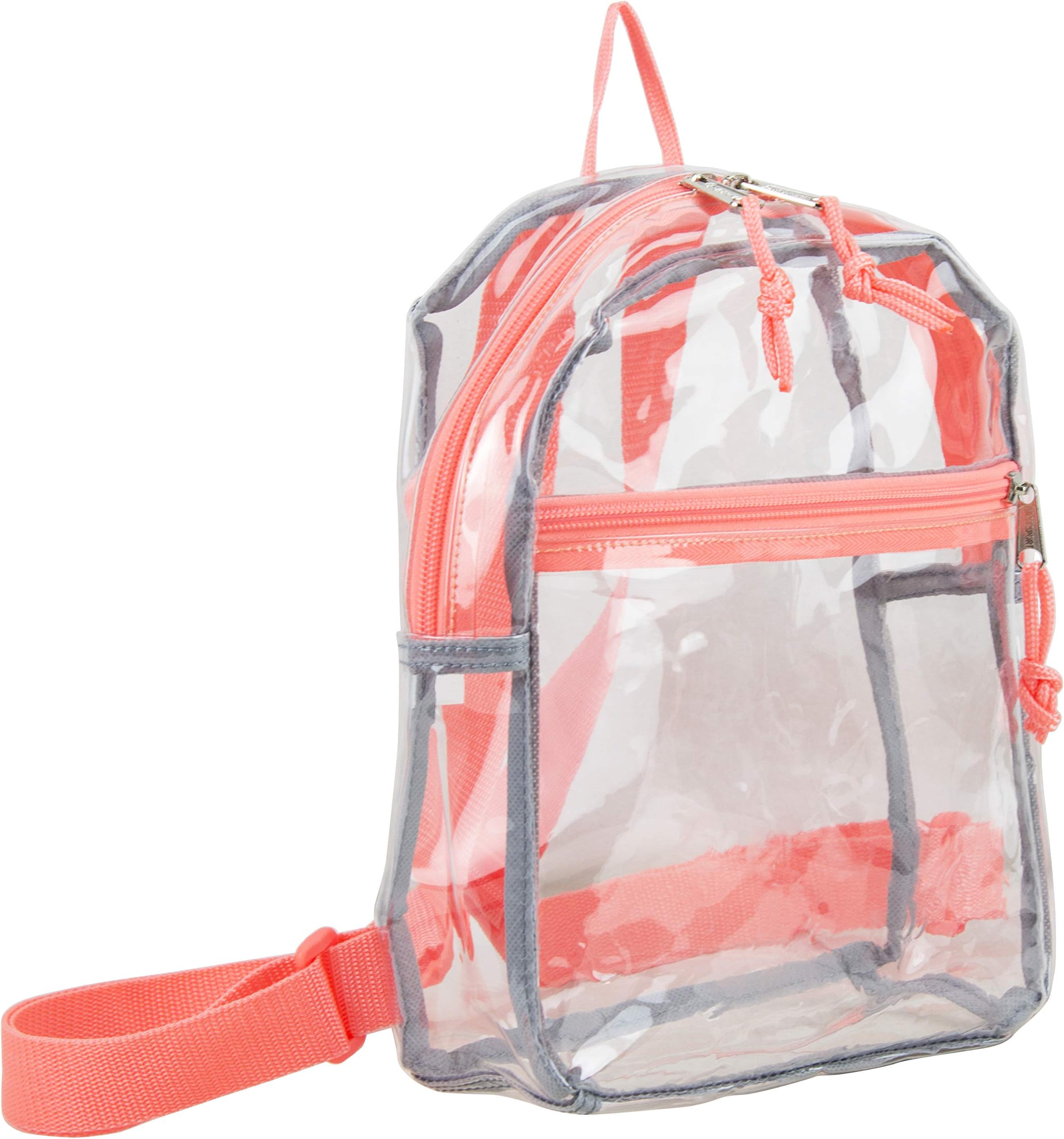 Eastsport 100% Transparent Clear MINI Backpack (10.5 by 8 by 3 Inches) with Adjustable Straps, Clear/Peach Cluster