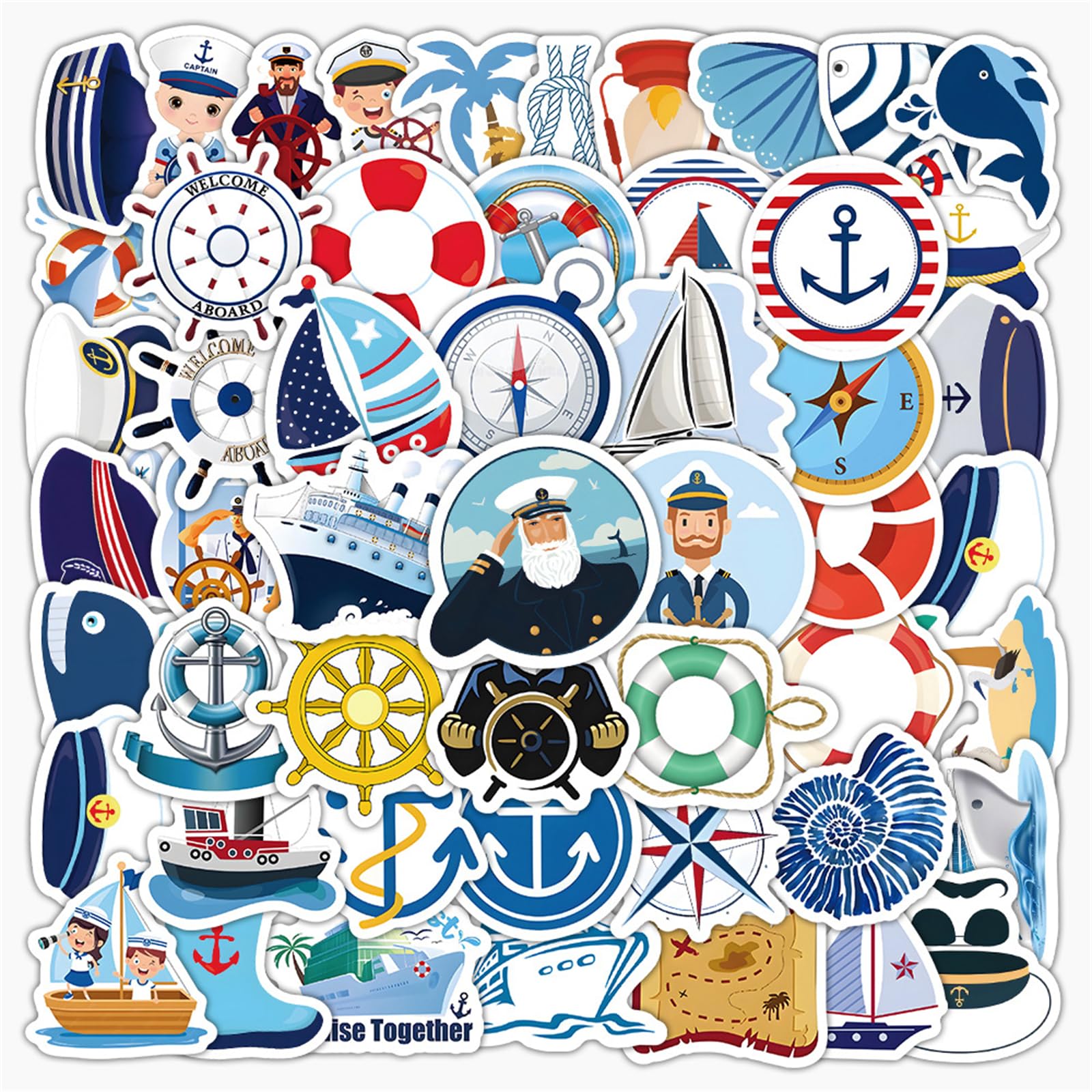 Photo 1 of 100PCS Nautical Stickers Sailing Boat Sticker for Water Bottles Laptop Luggage Journaling Scrapbook, Glueewee Waterproof Vinyl Cartoon Navigator Stickers for Adults