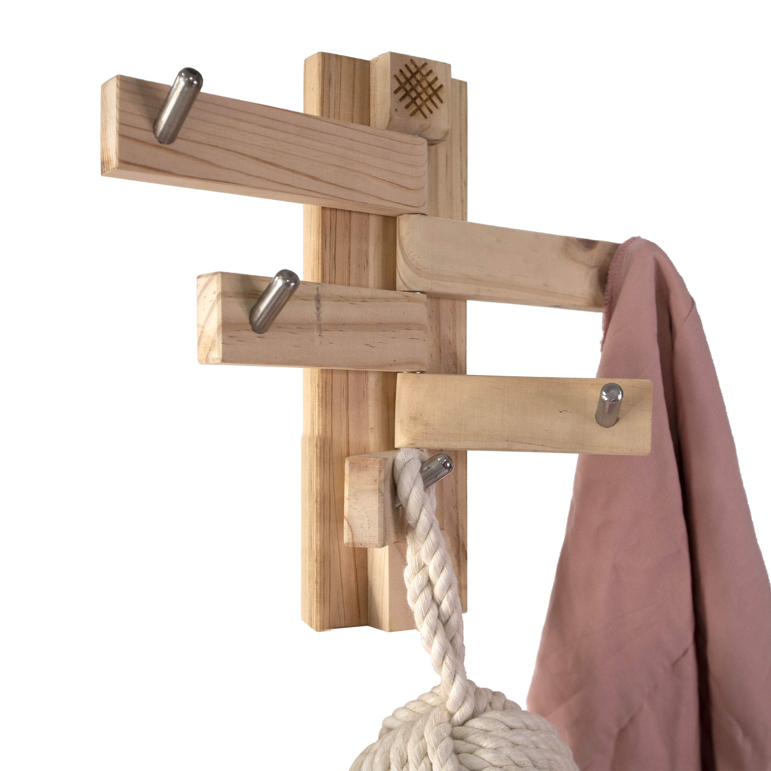 MadeTerra Foldable Vintage Rustic Wood Coat Rack Wall Mounted Coat Hooks Hanging Wall Cloth Hanger Jacket Hat Towel Bag Rack Holder for Entryway Bedroom Hallway Bathroom Closet Room