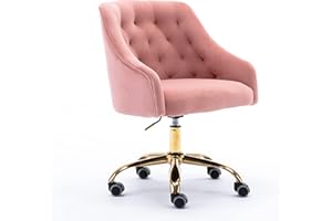 ZOBIDO Comfy Home Office Task Chair with Wheels, Cute Modern Upholstered Velvet Seashell Back Adjustable Swivel Vanity Desk Chair, for Women, for Kids, for Girls, Living Room, Bedroom,(Pink)