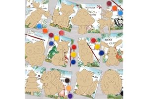 QICI 24 PCS Woodland Animals Cards with Art Supplies - Woodland Animals Wood Painting Craft Kits - Kids Christmas Birthday Boys Girls Gifts Bulk - Woodland Animals Party Favors