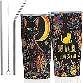 FyLybois Cat Tumbler with Lid and Straw 20oz Travel Coffee Mug Gifts Stainless Steel Vacuum Insulated Cup Double Wall Water Bottle for Office Car Home (Black)