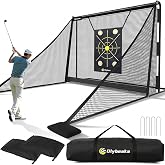 10 X 7.5ft Golf Hitting Net with Side Barriers for Driving Real Balls | Golf Practice Training Net for Indoor Outdoor with Ball Return &amp; Collection System, Impact Target, Carry Bag, Stakes