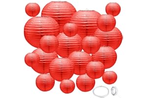 GAILROSO Red Paper Lanterns,23Pcs Chinese New Year Decorations with Tape and String, 4"6"8"10"12" Hanging Round Paper Lanterns Decorations for Spring Festival New Year Party(Red)
