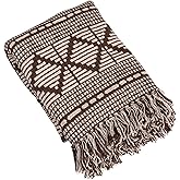 Bloomingville Soft Recycled Cotton Blend Throw with Diamond Pattern, Brown and Beige