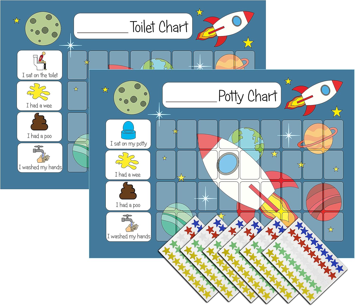 Potty Training Reward Chart for Boys Girls Toddlers - Space Themed - Potty & Toilet Twin Pack with 270 Star Reward Stickers
