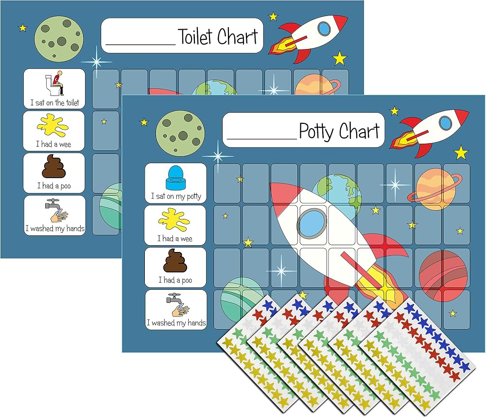 kids2learn Potty Toilet Training Reward Chart Twin Pack 270 Star Stickers Space