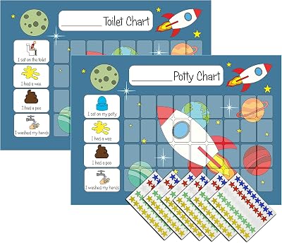 kids2learn Potty Toilet Training Reward Chart Twin Pack 270 Star Stickers Space