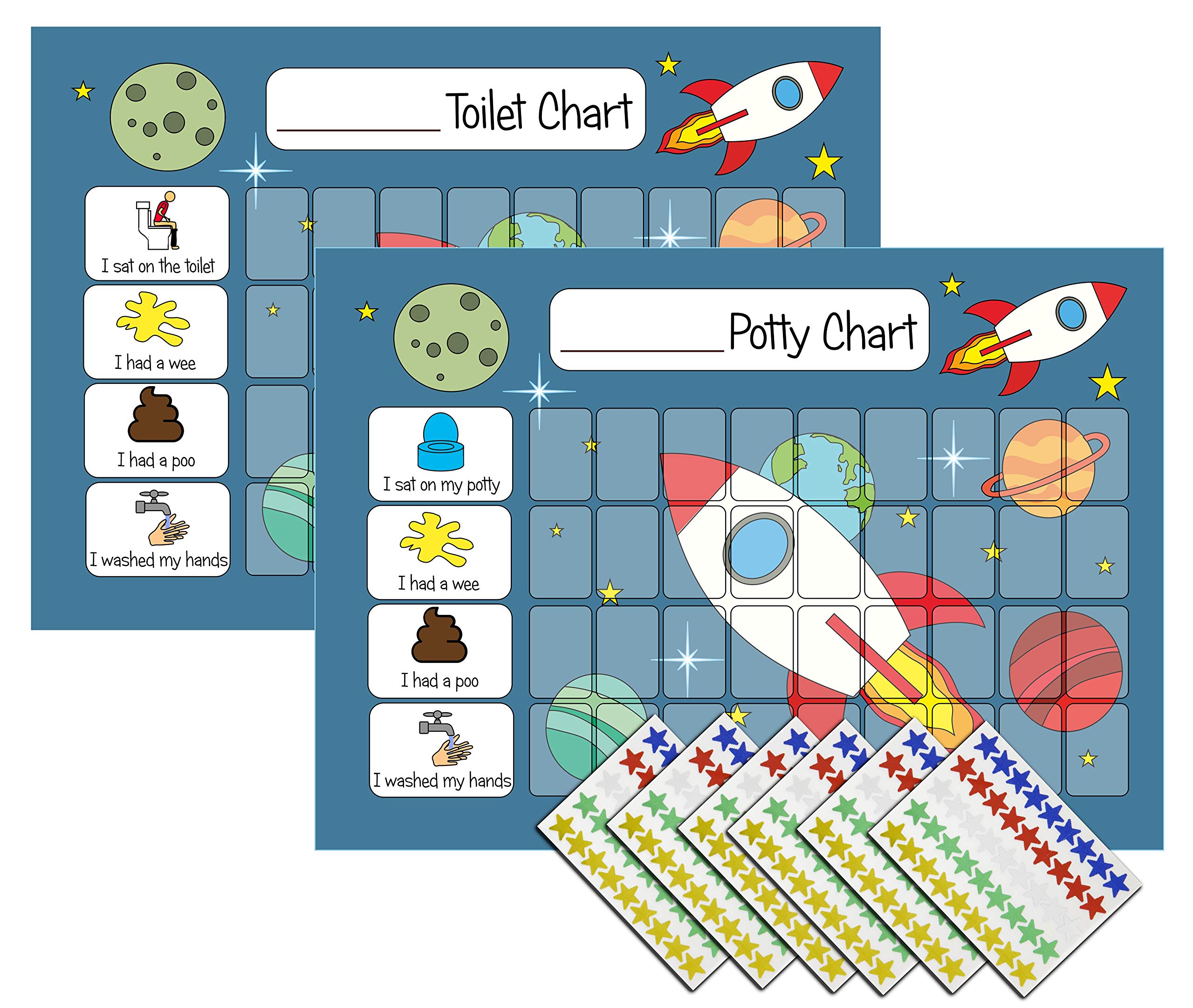 Potty Training Reward Chart for Boys Girls Toddlers - Space Themed - Potty & Toilet Twin Pack with 270 Star Reward Stickers