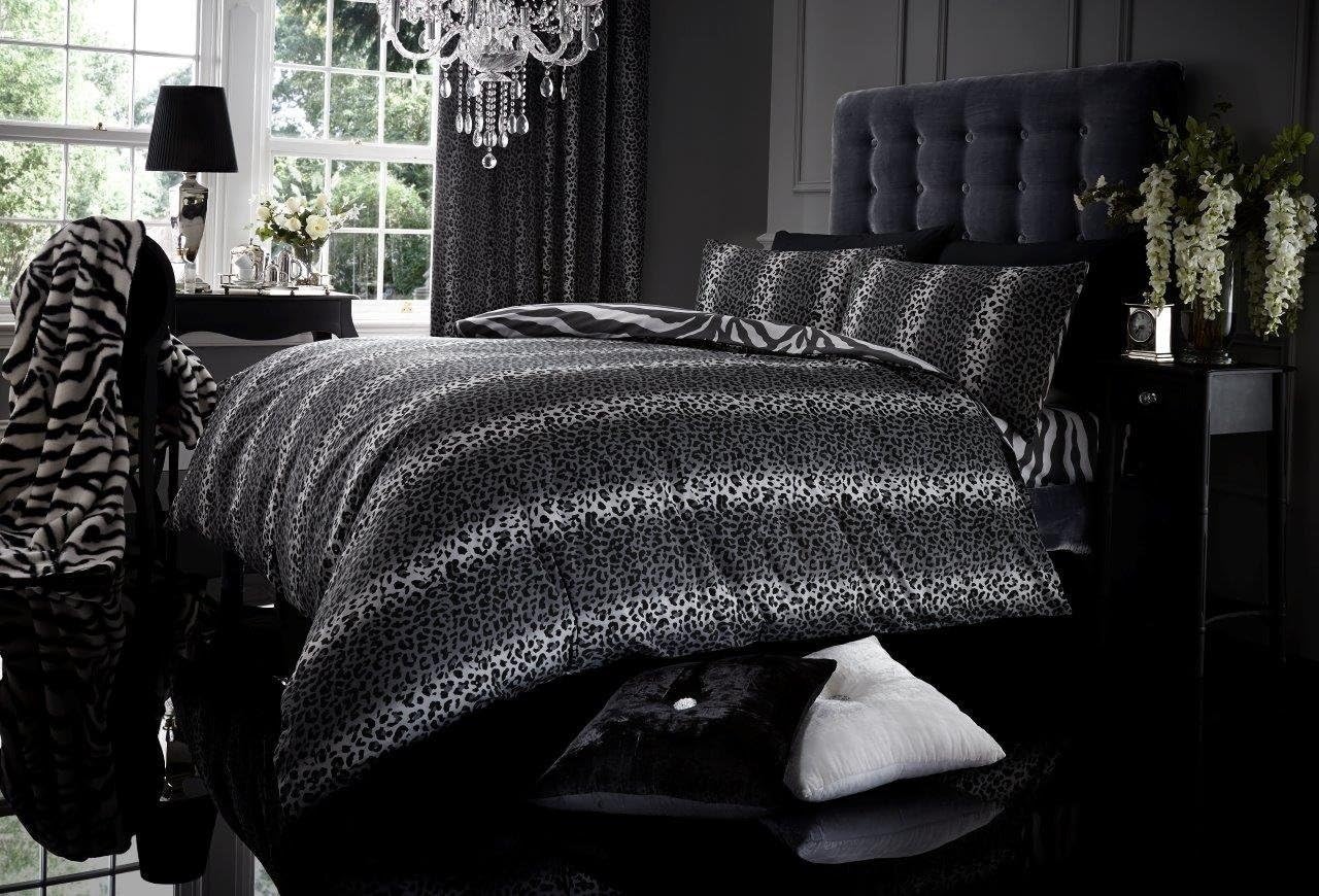 LEOPARD GREY Duvet Quilt Cover with Pillowcase Quilt Bedding Set - SINGLE DOUBLE KING (Single)
