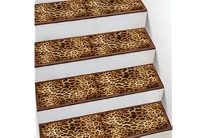 DXTKWL Retro Animal Leopard Print Stair Treads Non Slip Bullnose Stair Step Carpet Runner Rug Mat for Wooden Marble Ceramic S