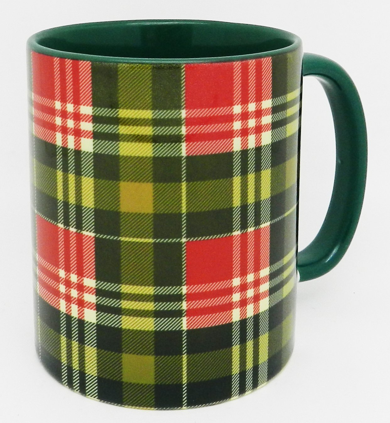 Half a Donkey Traditional Green Scottish Tartan Mug with Glazed Green Handle and Inner