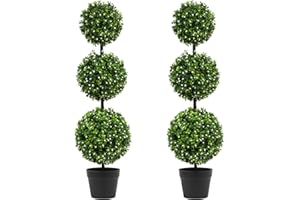 LUWENER 3FT Artificial Boxwood Topiary Tree in Pot,2 Pack Faux Topiary Trees for Front Door Porch Home Living Room Garden,Fake Outdoor Plant Boxwood Ball for Indoor&Outdoor（2,Boxwood）
