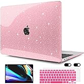 MEEgoodo Case for MacBook Air 13 inch 2021 2020 2019 2018 Released A2337 M1 A2179 A1932 with Touch ID, Thin Soft PC Hard Shell with Keyboard Cover Compatible with MacBook Air Case 13.3, Glitter Pink