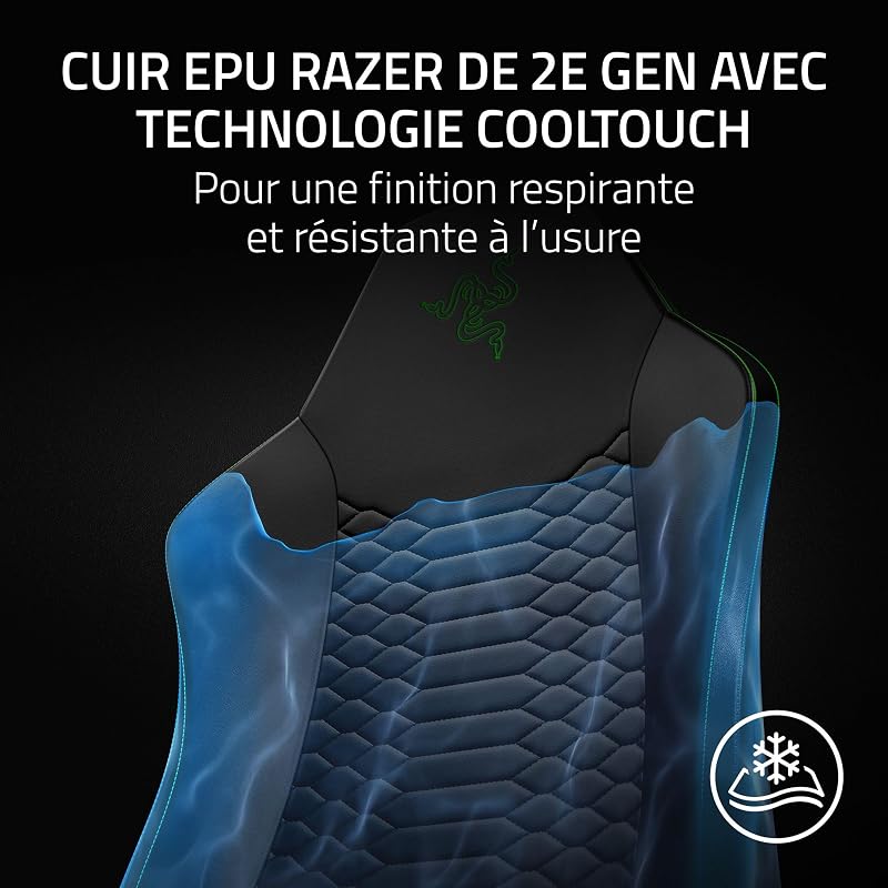 Iskur V2 X NewGen - Fauteuil Gaming Ergonomique Respirant et Confortable - Cuir EPU 2e gen avec Technologie Cooltouch - Soutien Lombaire intégré - Arches d’épaule Larges | Noir