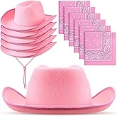 6 Sets Adult Cowboy Hat for Women and Men Western Cowgirl Hats with Adjustable Drawstring and Cowboy Party Paisley Bandana