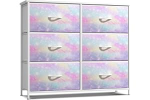 Sorbus Kids Dresser with 6 Drawers - Storage Chest Organizer Nightstand - Steel Frame, Wood Top, Tie-Dye Fabric Bins for Clothes - Wide Furniture for Bedroom, Hallway, Nursery, Closet, & Apartment