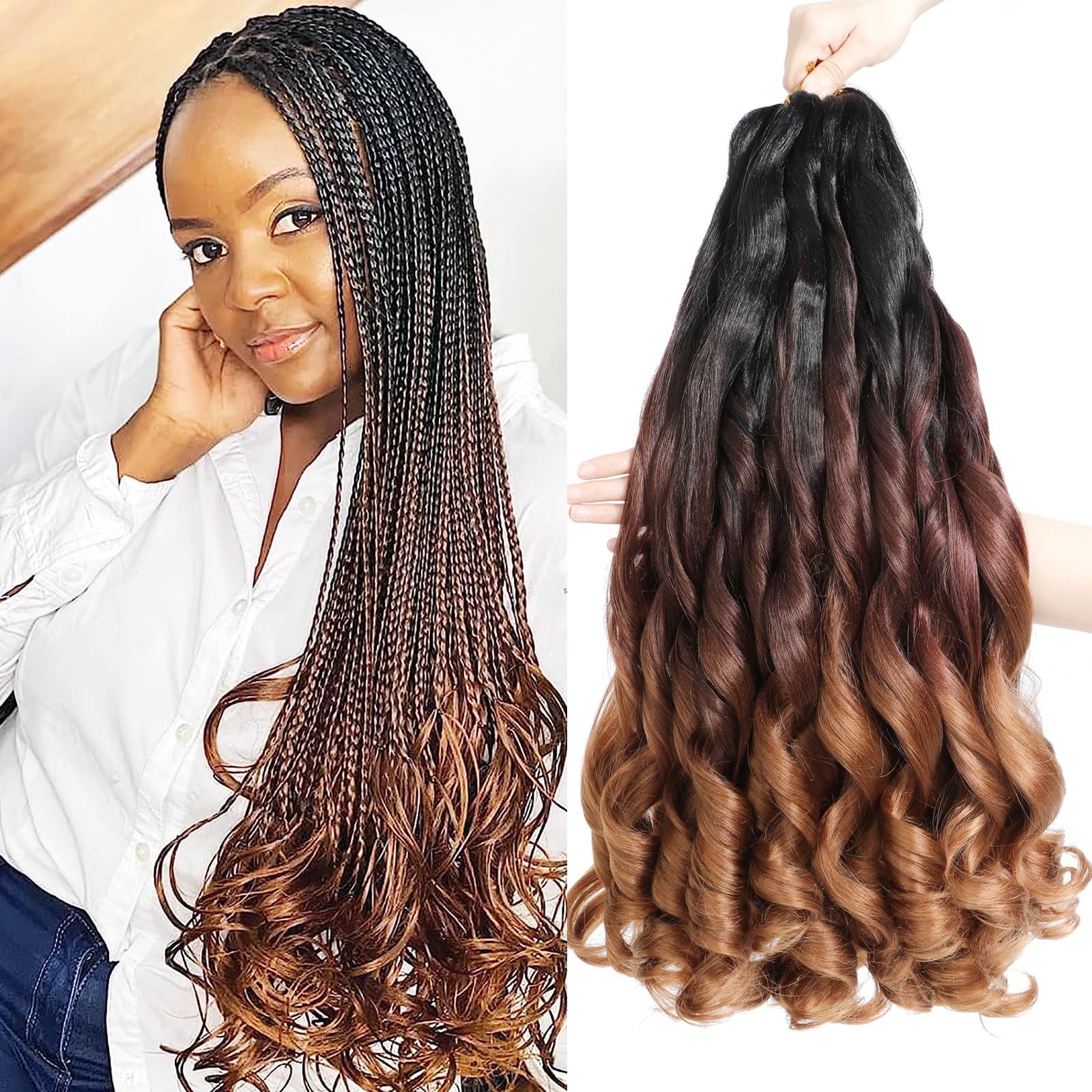 8 Packs 18 Inch 1B3330# 18 Inch Curly Braiding Hair Crochet Braids Hair Extensions