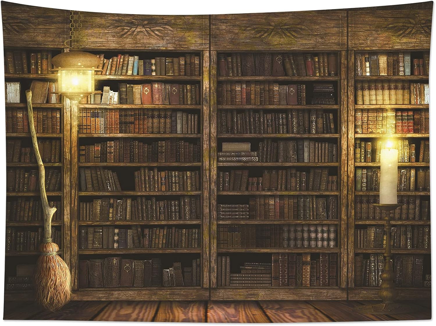 Tapestries - HVEST Bookshelf Vintage Tapestry Wall Hanging Magic Castle Witch Broom Tapestries Bohemian Hippie Wall Tapestry for Bedroom Living Room Dorm Party Wall Decor, 60Wx40H Inches