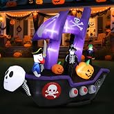MUMTOP Halloween Inflatable Pirate Ship Outdoor Decor with LED Light | 7.78FT Halloween Blow Up Skeleton Witch Pumpkin Large Inflatable for Outdoor Lawn Garden Halloween Party Decor