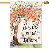 Baccessor Spring Summer House Flag, Flower Tree Swing Butterflies Floral Large Yard Flag for Outside Double Sided Burlap Outdoor Porch Decor 28 x 40 Inch