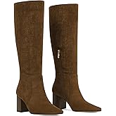 CELNEPHO Knee High Boots Women Chunky Block High Heel Tall Boots Pointed Toe Side Zipper Leather Fall Boots