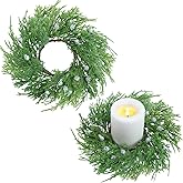 Knitgrip 2 Pcs Christmas Cedar Candle Rings Wreaths 4 Inch Juniper Berry Candle Rings for Pillar Artificial Candleholder for Christmas Table Centerpiece Home Decor