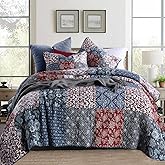 Yvooxny Quilts King Size Bedspread Quilt Set Lightweight Reversible Coverlet Set Real Patchwork Quilted Bedding Set for All Seasons, Bohemian Floral Style, King Size