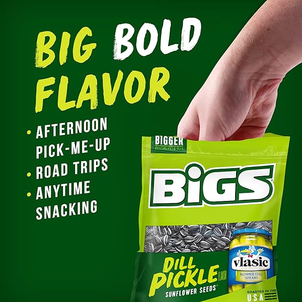 BIGS VLASIC DILL PICKLE SUNFLOWER SEEDS, KETO FRIENDLY SNACK, 5.35-OZ. BAG (PACK OF 12)