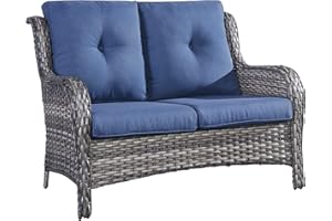 Belord Outdoor Loveseat Small Patio Furniture 2 Seater Sofa Brown Wicker Couch Rattan Settee for Single-Family House