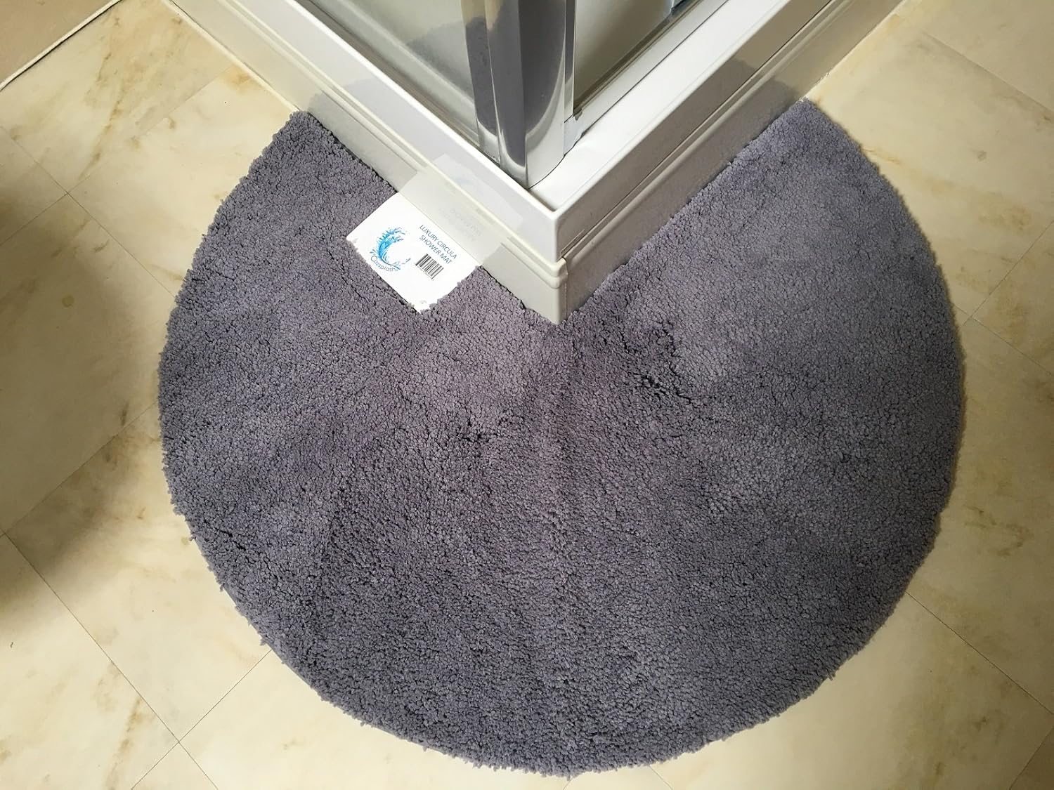 Cazsplash Non Slip Circular Corner Shower Mat, Microfibre, Grey, 90cm