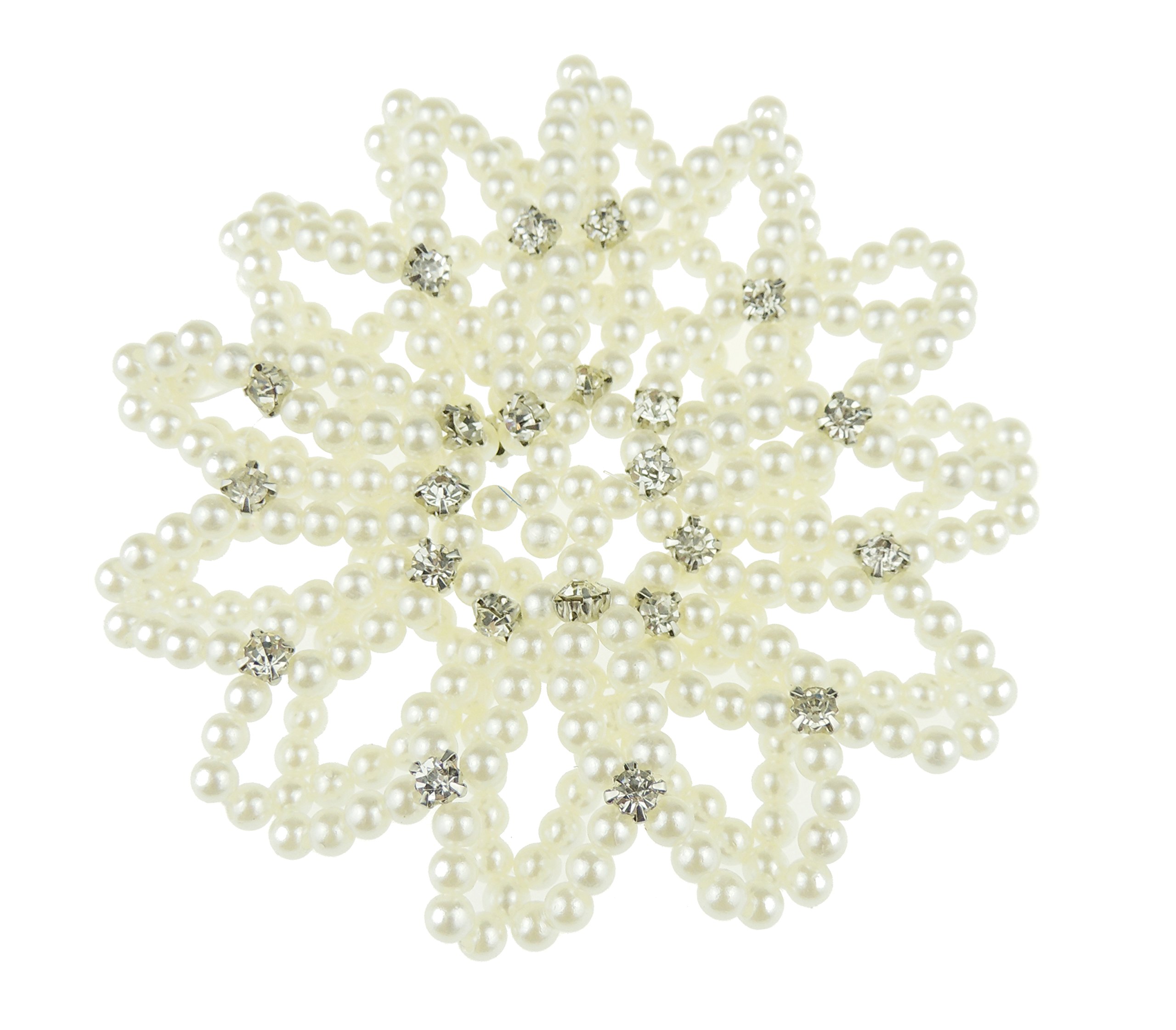 Ladies Girls Faux Pearl Diamante Princess Ballet Recital Dance Hair Bun Net Holder Ivory