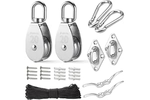 LAIWOO Stainless Steel Pulley System Kit-Heavy-Duty Pulley Wheel, Pulley Block with Nylon Rope, Hooks, Eye Pad Plate, and Rop