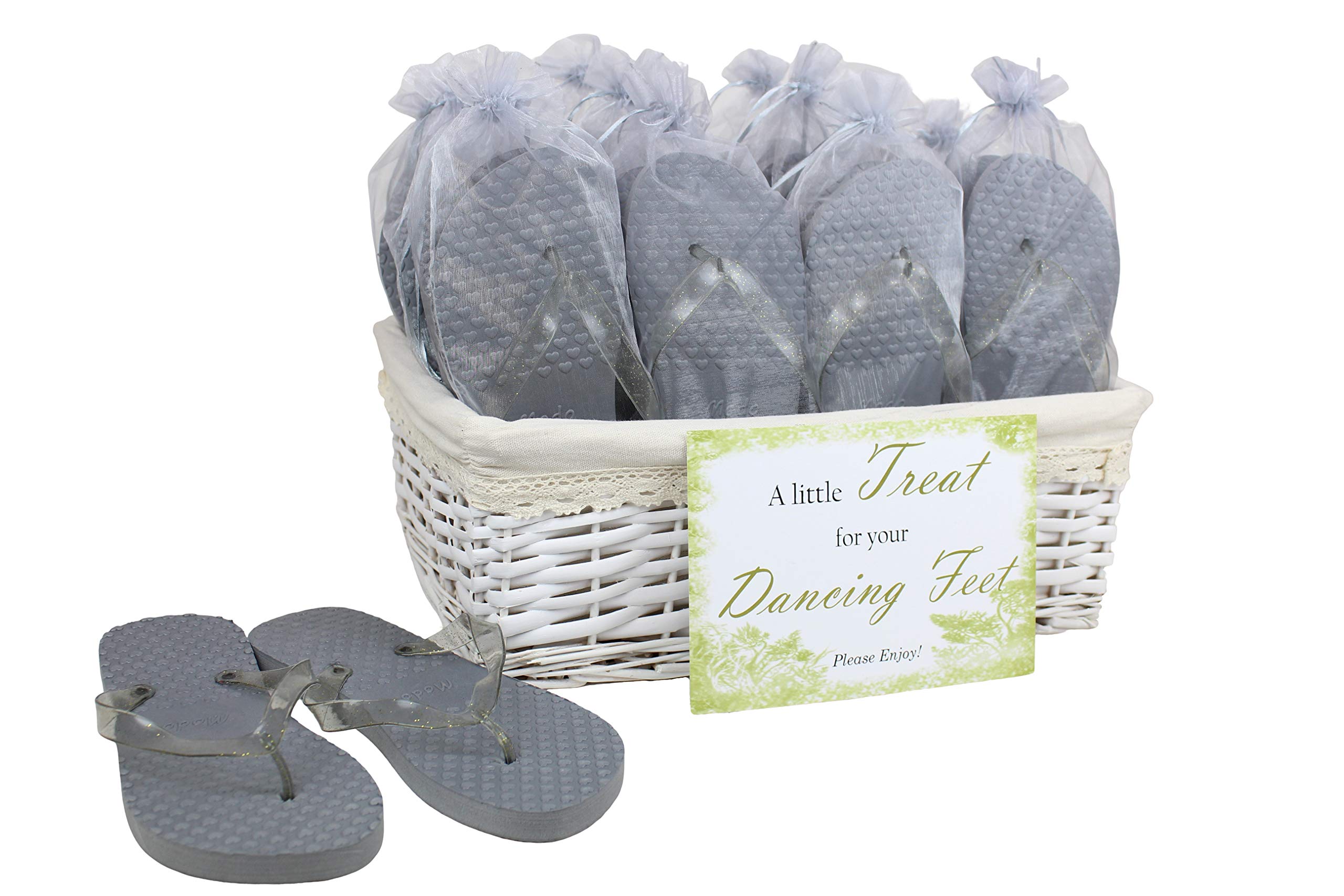 Modo Wedding/Party Flip Flops in Wicker Basket - 20 Pairs (Grey)