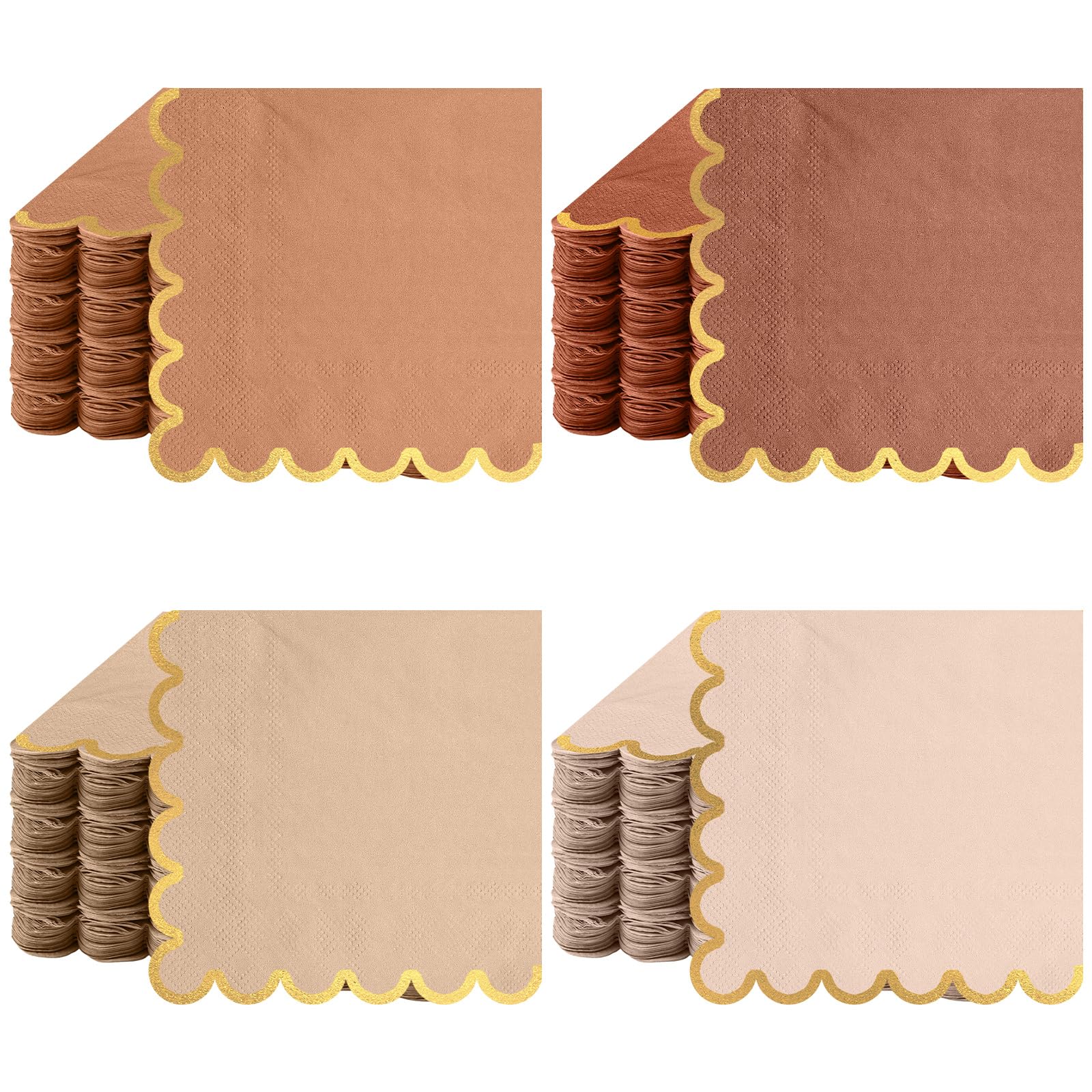 Photo 1 of Saypacck 100 Pack Scalloped Cocktail Napkins with Gold Foil Accents Beverage Napkins Scalloped Disposable Paper Napkins for Wedding Shower Baby Dinner Birthday Party Supplies 5 x 5'' (Earth Tone)