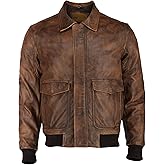 Men's Leather Flight Bomber Jacket Air Force A2 Aviator Pilot Cockpit