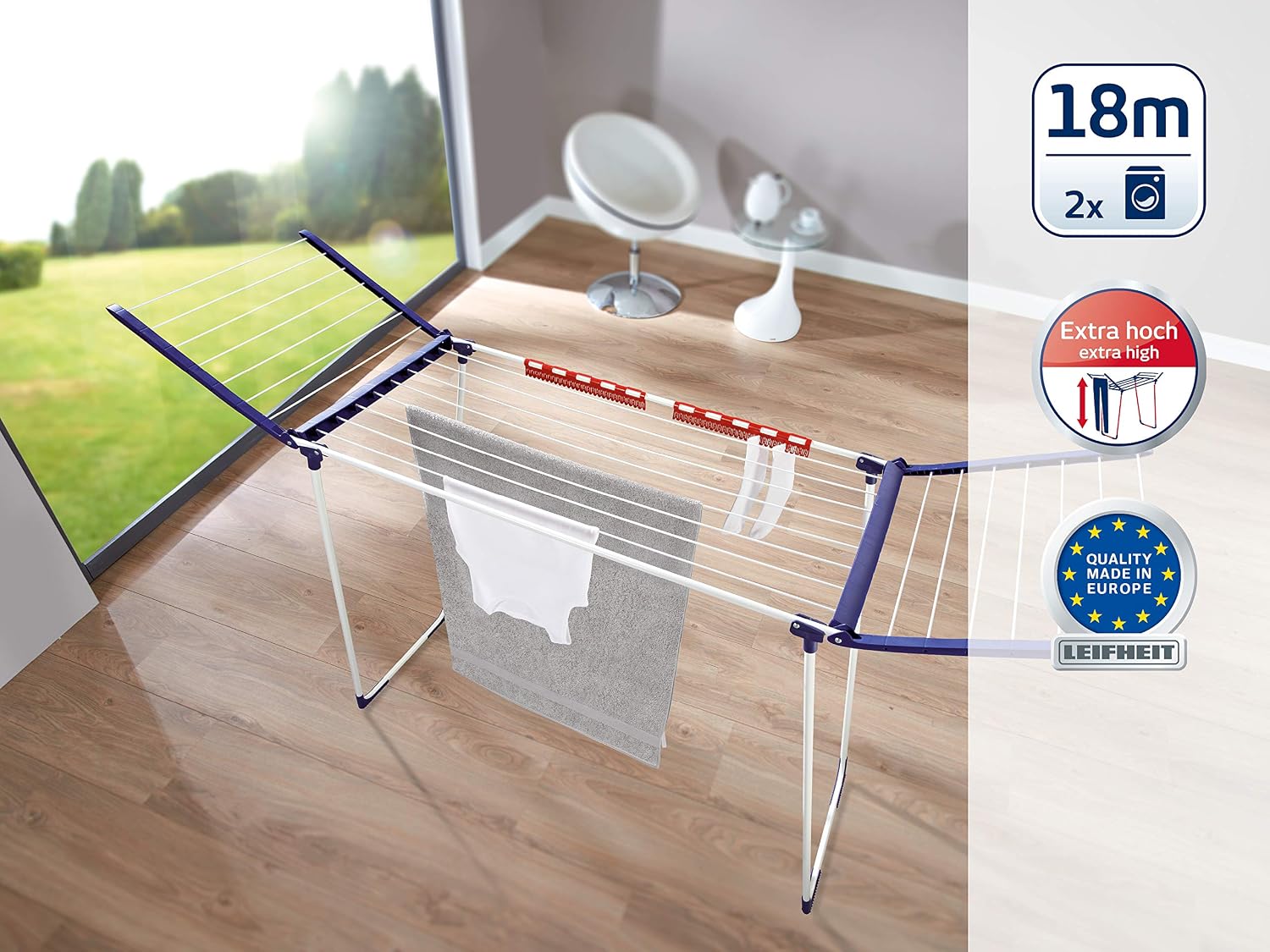 Leifheit Pegasus MAXX Airer Clothes Rack, Clothes Drying Rack with 18 m Drying Space - Image 3