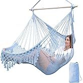 Chihee Hammock Chair Super Large Soft-Spun Cotton Rope Weaving Hanging Chair, Collapsible Strong Metal Spreader Bar Wide Seat Lace Stretch Swing Chairs Indoor Outdoor Garden Yard Theme Decoration
