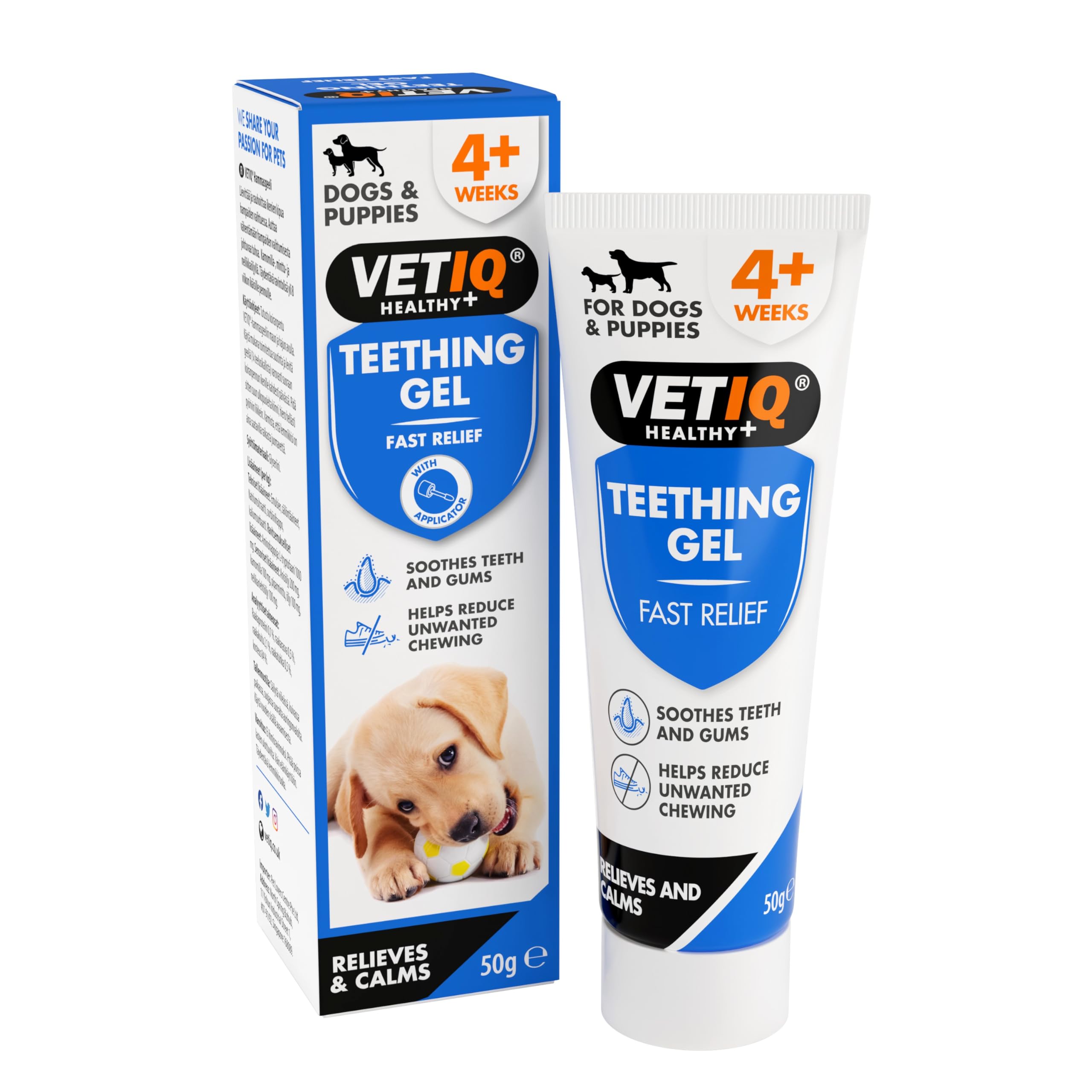 VETIQ Fast Pain Relief Teething Gel With Applicator, Relieves Irritation & Helps Reduce Unwanted Chewing For Dogs & Puppies 4+ Week, 50 g (Pack of 1)