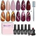 Beetles Cat Eye Gel Nail Polish Set, 6 Colors Purple Glitter Nude Sparkle Stunning Champagne Burgundy Gold lavender Magnetic Effect Nail U v Gel Polish Art Design Gifts for Women
