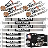 VULCAN Complete Axle Strap Tie Down Kit with Wire J-Hook Ratchet Straps - Silver Series Webbing - Includes (4) 22 and (4) 36 Inch Axle Tie Downs, and (4) 8' Wire Hook Straps