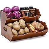 HYPIGO Wood Pantry Storage Baskets, Stackable Large Capacity Potato and Onion Storage Bins, Kitchen Pantry Organizers for Vegetables, Bread, Spices (Set of 3)