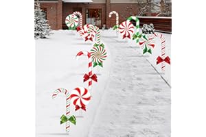 Glenmal 12 Pcs Christmas Yard Decor Outdoor Peppermint and Candy Cane Yard Decorations with Stakes Waterproof Xmas Garden Lawn Pathway Decorations Christmas Decor Outside(Red White, Red Green)