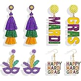 Mardi Gras Earrings Accessories Mardi Gras Outfit for Women Tassel Purple Green Yellow Earrings Costumes Carnival Outfit Dress
