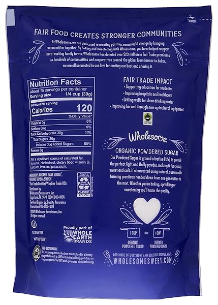 WHOLESOME SWEETENERS 16-OUNCE ORGANIC POWDERED CONFECTIONERS SUGAR, FAIR TRADE, NON GMO, GLUTEN FREE & VEGAN, 1 PACK