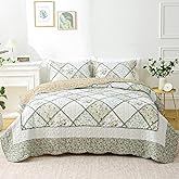 Yumhjika Patchwork Quilt Set Queen Size, 3 Pieces Floral Plaid Bedspreads Coverlet, Soft Microfiber Lightweight Bedding Set for All Season,Gray Green